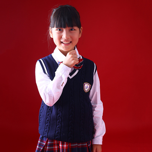 朗高诸暨西湖小学英伦学院风男女童校服小学生针织背心