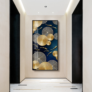 玄关通道墙玄幻装饰画走道风水荷叶壁画九鱼聚财图家装挂画晶瓷画