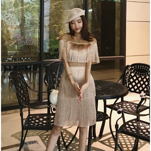 泰国潮牌气质名媛2024修身性感流苏连衣裙女时尚仙气派对洋装宴会
