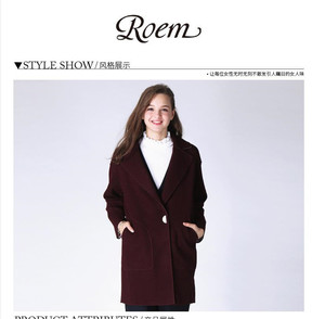 roem洛妍女装rcjw64906g时尚淑女韩版宽松纯色单扣大衣外套新品