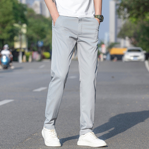 yishion以纯休闲裤男2022年春夏季新款高档修身直筒青年男士长裤