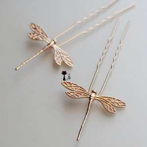 丑猫小铺 小蜻蜓小u钗 手工diy汉服头饰 古风发簪小配件 保色镀金