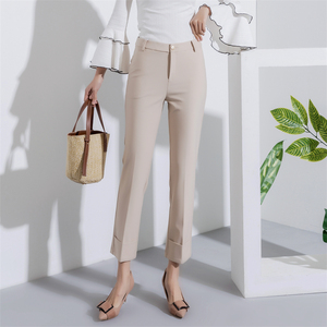 品牌九分裤女春季西裤烟管裤中缝宽松显瘦高腰休闲米色直筒女裤