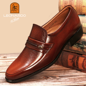 利奥纳多男士正装正品日本进口亮面中年爸爸皮鞋头层牛真皮秋季3e