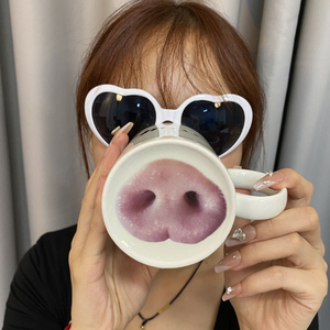 创意恶搞搞笑猪鼻水杯猪鼻孔底部图案陶瓷马克杯水杯咖啡杯