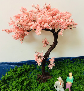 樱花树模型 手办场景搭配 带底座 情景diy微景观