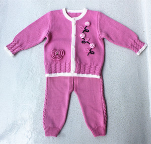 新款纯手工编织宝宝毛衣 手织女童羊毛衣 婴幼儿周岁生日礼品套装