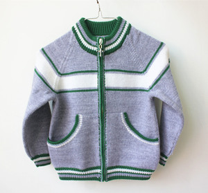 纯手工编织男儿童拉链衫毛线衣 5岁左右宝宝春秋毛衣外套 打底衫