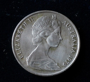 1980年 澳大利亚10便士硬币 英国女王伊莉莎白头像背面琴鸟