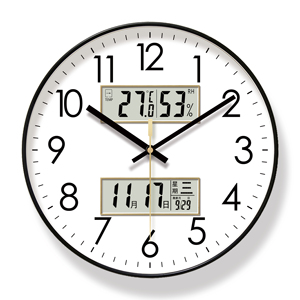 易普拉6026经典钟表双日历静音挂钟液晶客厅时钟挂墙静音石英钟