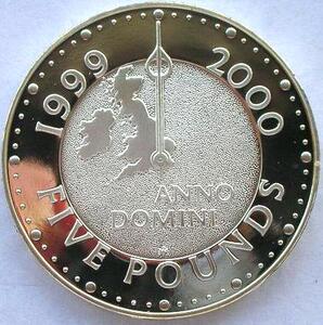 英国1999年千禧年大本钟倒计时5镑精制全新银币