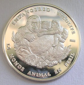 刚果2006年保护山地大猩猩1000法郎精制全新银币