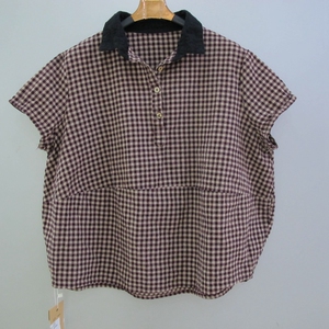 hbqf海边琦风8082正品夏装休闲全棉短袖格子衬衫上衣t恤衫女装