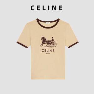 celine/赛琳 22春夏马车字母短袖logo印花圆领宽松休闲上衣t恤女