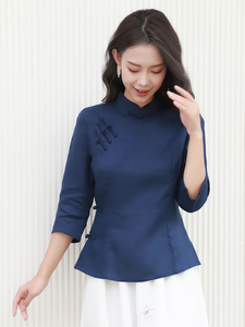 龙妙旗袍上衣亚麻民国复古文艺改良大襟斜襟盘扣中式女装春秋慧如