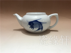 醴陵老瓷器 群力80年代釉下彩鱼乐图大号茶壶