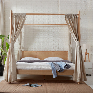 北欧日式双人拔步架子床白蜡木水曲柳简约现代四柱实木床民宿家具
