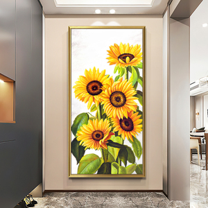 玄关装饰画竖版手绘客厅大芬定制挂画现代简约壁画花卉向日葵油画