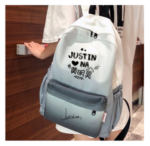 Justin黄明昊周边应援双肩包书包女生学生背包帆布包渐变色包包