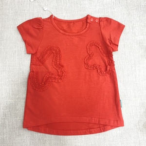 优儿宝贝童装折扣女童棉质短袖红色T恤夏季圆领薄款套头8090100