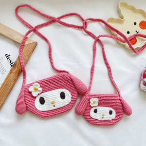 网红迷你可爱卡通美乐蒂毛线手工编织儿童手机包单肩斜挎包小包包