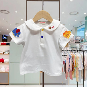 日系miki童装一件代发夏季新款男女宝宝海军领短袖白T恤MR430904