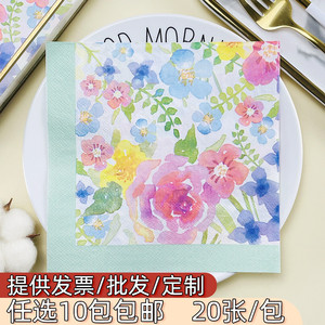 工厂直销婚礼婚庆印花餐巾纸花朵图案彩色纸巾酒店餐厅餐桌餐垫纸