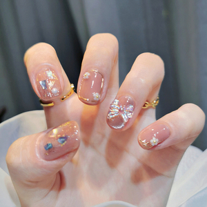 淳贵人手工指甲贴片蜜桃果酱小花蝴蝶结美甲成品孕妇可穿戴式甲片