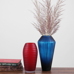 磨砂玻璃花瓶透明摆件现代简欧客厅家用装饰品美式客厅干花插花器
