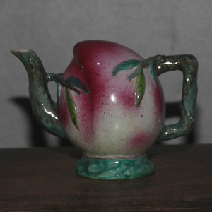 景德镇粉彩寿桃形倒流壶回流瓷手工胎古玩雕塑陶瓷古手工画明清瓷