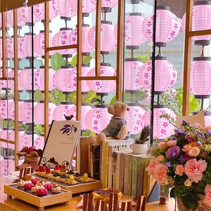 日式灯笼墙和风粉色樱花绸布圆形绸布冬瓜户外广告装饰防水灯笼