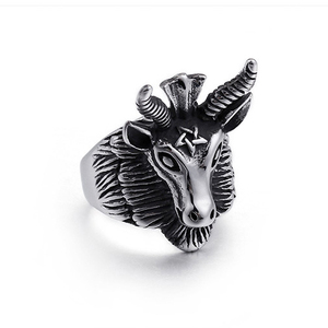 离街杂货】巴风特山羊头倒五芒星项饰品恶魔黑金属钛钢戒指666