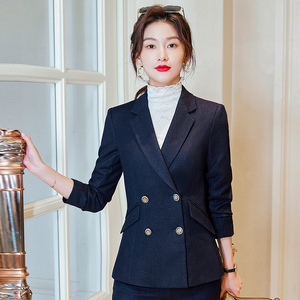 高级感金银丝职业套装女周大福六福珠宝店深蓝色工作服黄金店长服
