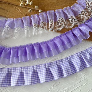 紫色双层雪纱带蕾丝花边辅料褶子荷叶边领口袖口服装手工diy材料