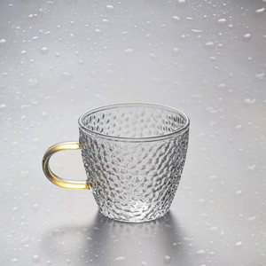 锤纹小茶杯玻璃把日式纯色加厚120ml耐高温品茶高硼硅家用水杯子