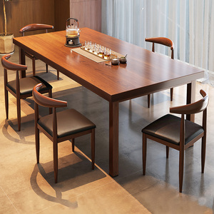 茶几客厅家用简约实木腿茶桌一桌五椅组合新中式洽谈大板泡茶桌子