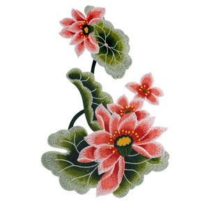 荷花刺绣真丝中国风搭配辅料diy绣花布贴修补烟烫破洞裙包帽绣片