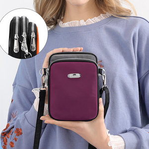 手机包女斜挎可放手机迷你小包包便携竖型多功能帆布手机袋零钱包