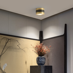 式仿木纹色筒灯新中式led天花灯仿古复古过道吊顶中式筒灯12人付款19