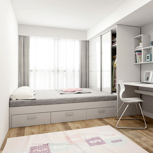 榻榻米床衣柜一体 现代简约小户型衣帽间带衣柜床一体 白色储物床