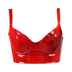 000512cd淘宝2019欧美ebay爆款夜店性感pu皮质露脐超短款文胸吊带