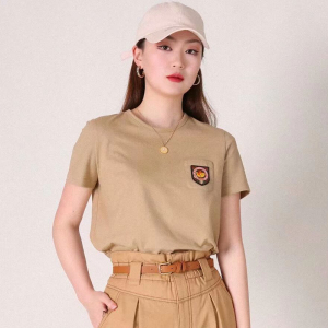 官网专柜正品哥弟新款女装2022年夏百搭口袋印花卡其色短袖t恤女