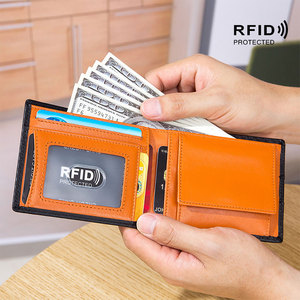 新款真皮多功能男士钱包碳纤维钱夹RFID防盗刷超薄短款钱包卡包