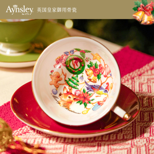 Aynsley安斯丽英式咖啡杯下午茶具骨瓷圣诞系列雀鸟色釉红茶杯碟