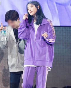 韩国潮牌nerdy紫色休闲运动外套iu同款串标卫衣套装女宽松上衣潮