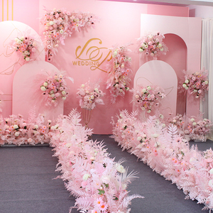甜美粉色系婚庆场景装饰婚礼布置排花路引花角花舞台迎宾区成品花