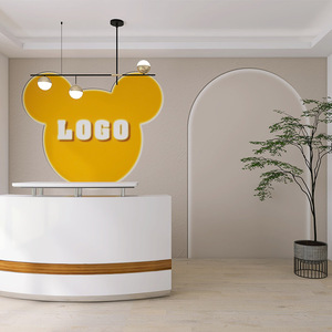 3d立体培训机构墙纸简约卡通拱门前台定制logo背景幼儿园舞台壁纸