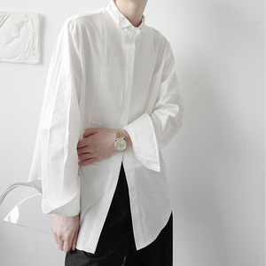 法式宫廷风小领白色衬衫男士英式复古小众冷淡风ins网红个性衬衣