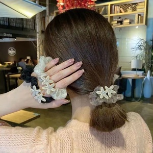 韩国海星珍珠大肠发圈气质娟纱高级感百搭扎发皮筋个性丸子头发绳