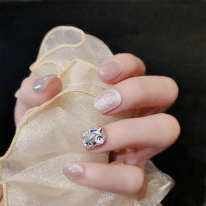 小红书同款晶石满钻日常短款穿戴甲可拆卸美甲成品手工假指甲贴片